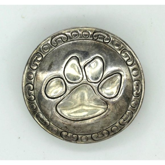 VINTAGE MJ Marie Jennifer dog paw/cat paw pendant/brooch/pin silver tone 1 1/2" - Picture 3 of 7